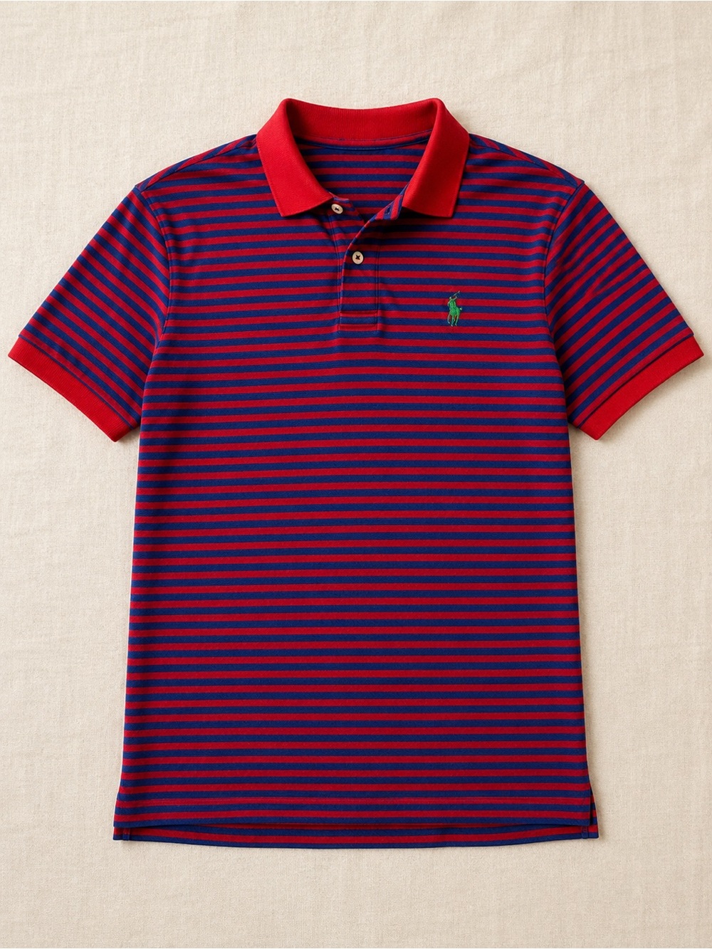 Polo Ralph Lauren Men’s Large Custom Fit Striped Polo Shirt Red Blue
